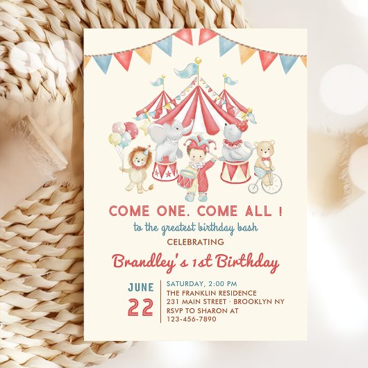 キュートサーカスアニマルカーニバル誕生日招待状 招待状