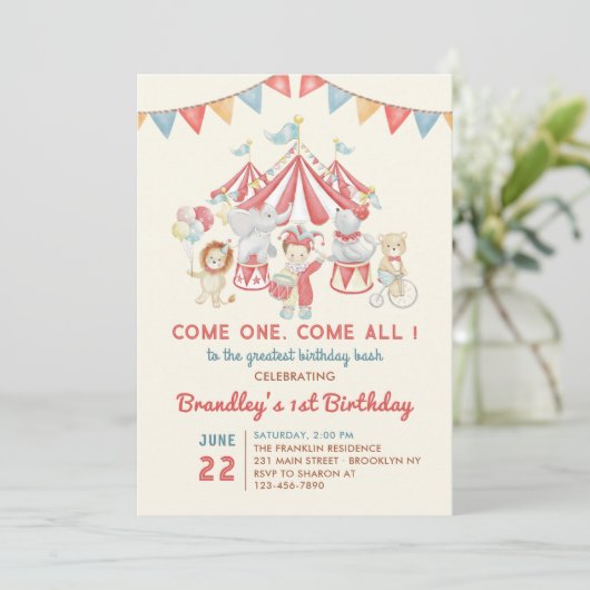 キュートサーカスアニマルカーニバル誕生日招待状 招待状 (スタンド正面)
