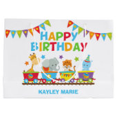 キュートサーカスアニマルトレイン子供の誕生日パーティー ラージペーパーバッグ (裏面)