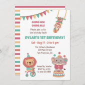 キュートサーカスアニマル子供の誕生日パーティー 招待状 (正面/裏面)