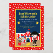 キュートサーカスガールマイム子供の誕生日 招待状 (正面/裏面)