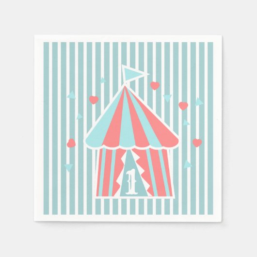 キュートサーカステントファースト誕生日 スタンダードカクテルナプキン (正面)