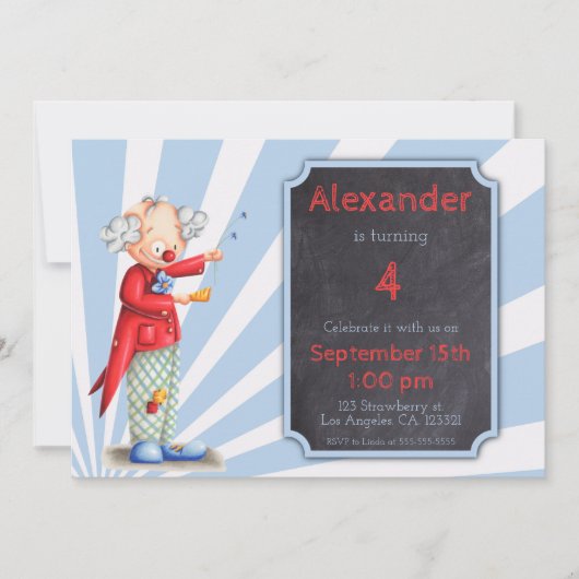 キュートサーカスピエロ日が差すこと誕生日 招待状 (正面)