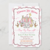 キュートサーカスピンクベビーシャワー招待状 招待状 (正面)