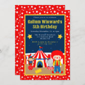 キュートサーカスボーイピエロ子供の誕生日 招待状 (正面/裏面)