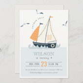 キュートサ航海のイボートパステル子供の誕生日招待状 サンキューカード (正面/裏面)