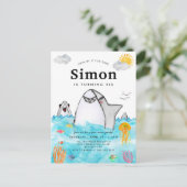 キュートザシースイミングシャーク海誕生日 ポストカード (スタンド正面)