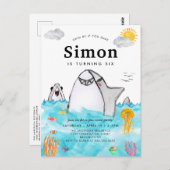 キュートザシースイミングシャーク海誕生日 ポストカード (正面/裏面)