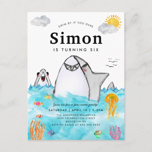 キュートザシースイミングシャーク海誕生日 ポストカード (正面)