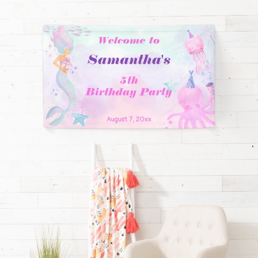 キュートザシーマーメイド子供の誕生日へようこそ 横断幕 (インサイチュ)