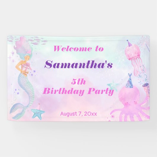 キュートザシーマーメイド子供の誕生日へようこそ 横断幕 (横)
