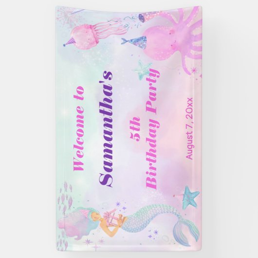 キュートザシーマーメイド子供の誕生日へようこそ 横断幕 (縦)