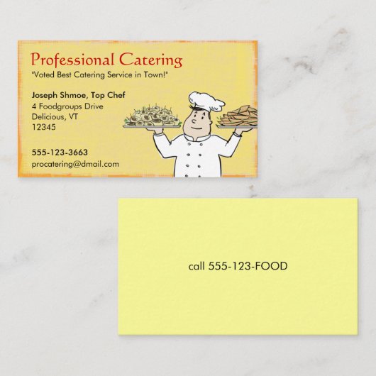 キュートシェフカートゥーンイラストレーション |おもしろい食品サービス 名刺 (正面/裏面)