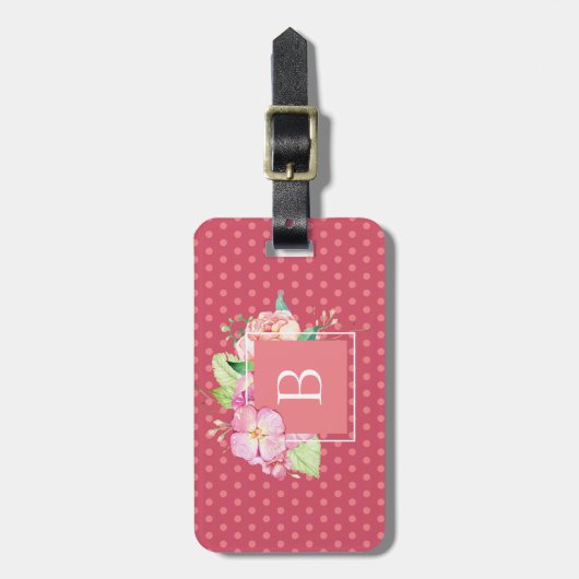 キュートシガーリーックピンクフローラモノグラムのイニシャル ラゲッジタグ (正面縦)