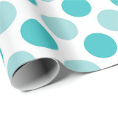 キュートシックターコイズティール（緑がかった色）ホワイト水玉模様 ラッピングペーパー (ロールコーナー)