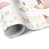 キュートシックボホパステル赤面グレイ金ゴールドキツネ ラッピングペーパー (ロールコーナー)