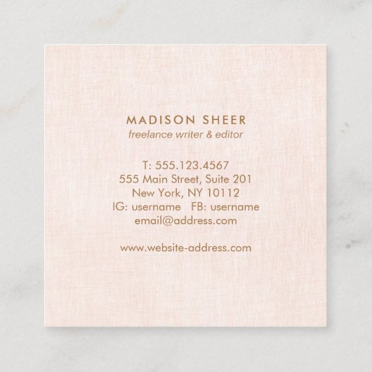 キュートシックライトピンク美しいサロン スクエア名刺 (裏面)