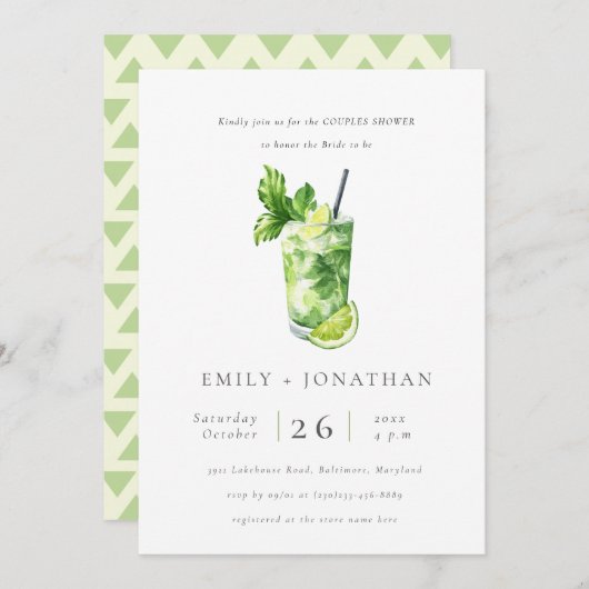 キュートシトラスミントカクテルカップルシャワー招待状 招待状 (正面/裏面)