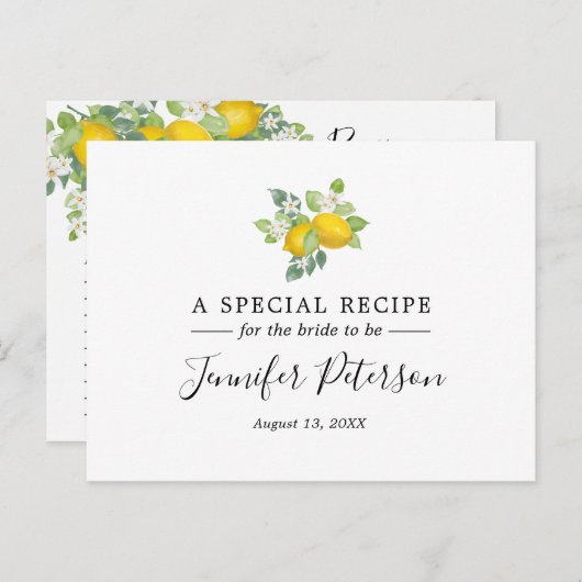 キュートシトラスレモンをテーマにしたブライダルシャワーレシピカード ポストカード (正面/裏面)