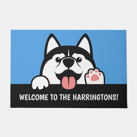 キュートシベリアハスキーカスタム文字 ドアマット (正面)