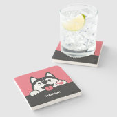 キュートシベリアハスキー名前をカスタムする&カラー ストーンコースター (横)