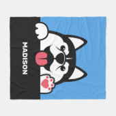 キュートシベリアハスキー名前をカスタムする&カラー フリースブランケット (正面(横))