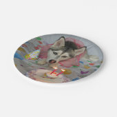 キュートシベリアハスキー誕生日プレート ペーパープレート (アングル)