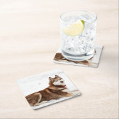 キュートシベリアンハスキーポートレート スクエアペーパーコースター (インサイチュ)