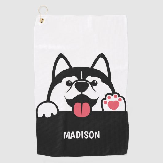 キュートシベリアンハスキー名前をカスタムするゴルフタオル ゴルフタオル (正面)