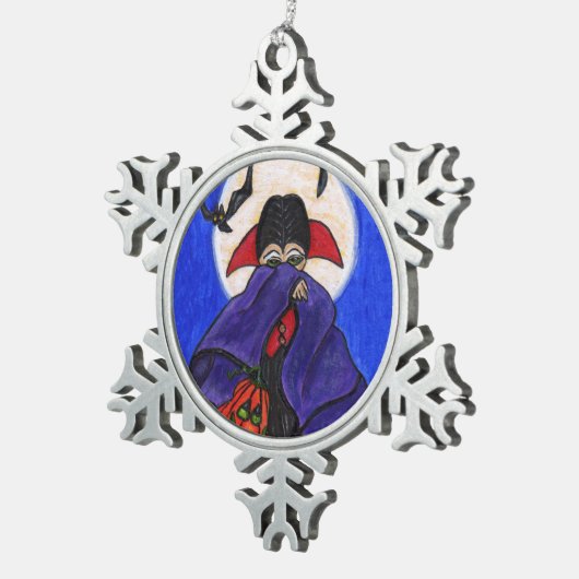 キュートシャイリトルヴァンパイアこうもりムーンパンプキンハロウィーン スノーフレークピューターオーナメント (右)