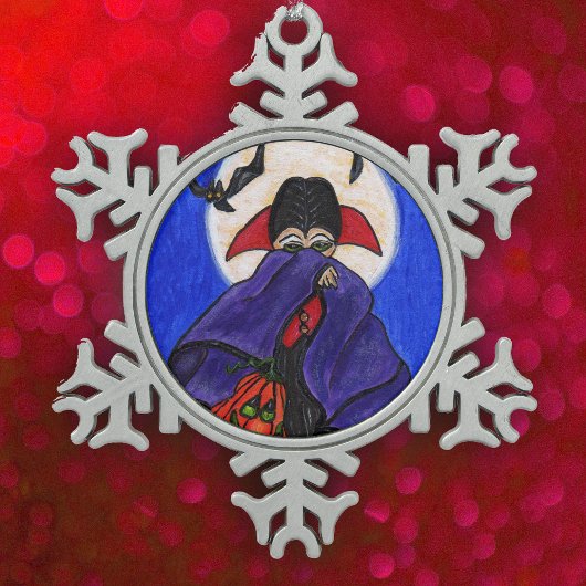 キュートシャイリトルヴァンパイアこうもりムーンパンプキンハロウィーン スノーフレークピューターオーナメント