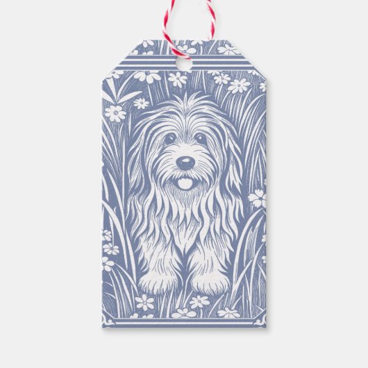 キュートシャギードッグブルーアンドホワイトコテージコア ギフトタグ (正面)