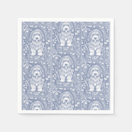 キュートシャギードッグブルーアンドホワイトコテージコア スタンダードカクテルナプキン