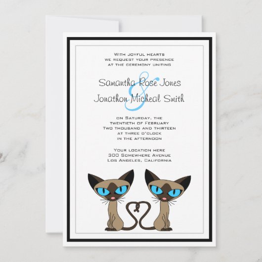 キュートシャムキャッツテールハート結婚式招待状 招待状 (正面)