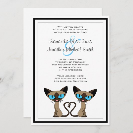 キュートシャムキャッツテールハート結婚式招待状 招待状 (正面/裏面)