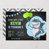 キュートシャークシャルボード子供の誕生日パーティー 招待状 (正面/裏面)