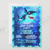 キュートシャークネオングローブループールパーティーボーイズ誕生日 招待状 (正面)