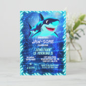 キュートシャークネオングローブループールパーティーボーイズ誕生日 招待状 (スタンド正面)