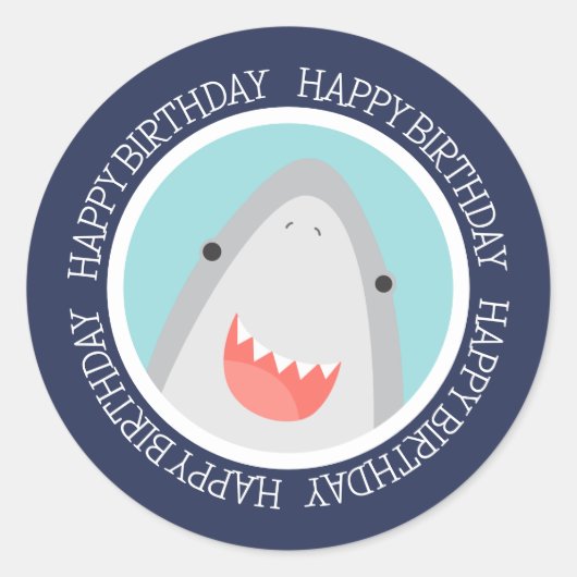 キュートシャークハッピーバースデー ラウンドシール (正面)