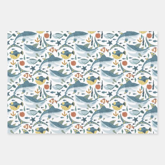 キュートシャークファースト第2スリッド誕生日男の赤ちゃん ラッピングペーパーシート (正面)