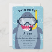 キュートシャークプールパーティー誕生日 招待状 (正面)