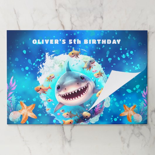 キュートシャークボーイ誕生日ティアウェイ紙ランチョンマット ペーパーパッド (折り畳み)