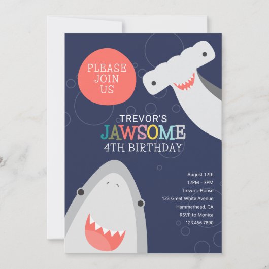 キュートシャーク種子供の誕生日招待状 招待状 (正面)