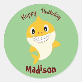 キュートシャーク🦈誕生日すごい海パーティーセージ ラウンドシール