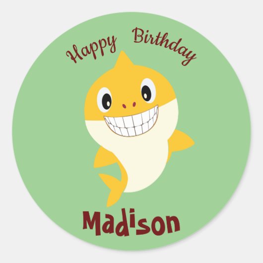 キュートシャーク🦈誕生日すごい海パーティーセージ ラウンドシール (正面)