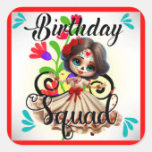 キュートシュガースカル誕生日 スクエアシール (正面)