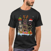 キュートシュナウザーサンタハットクリスマスライトクリスマス Tシャツ (正面)