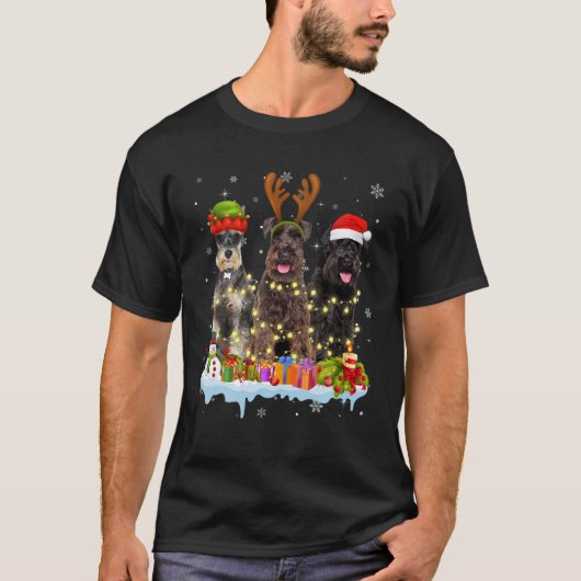 キュートシュナウザーサンタハットクリスマスライトクリスマス Tシャツ (正面)