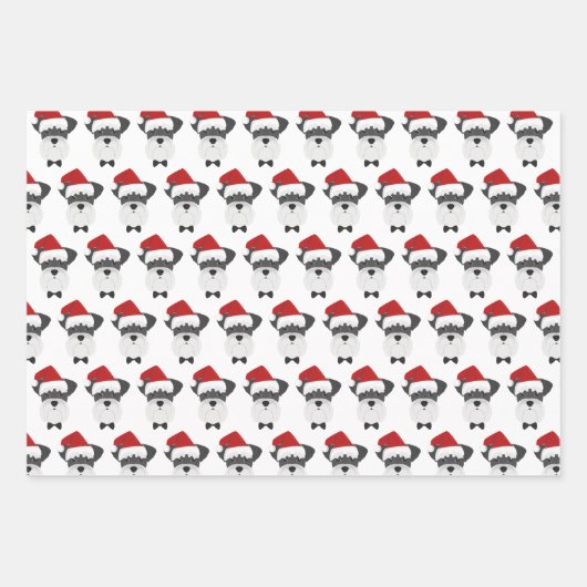 キュートシュナウザー&レッドクリスマストライプのス ラッピングペーパーシート (正面)