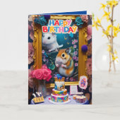 キュートシリアおもしろいハムスター誕生日カード カード (黄色い花)